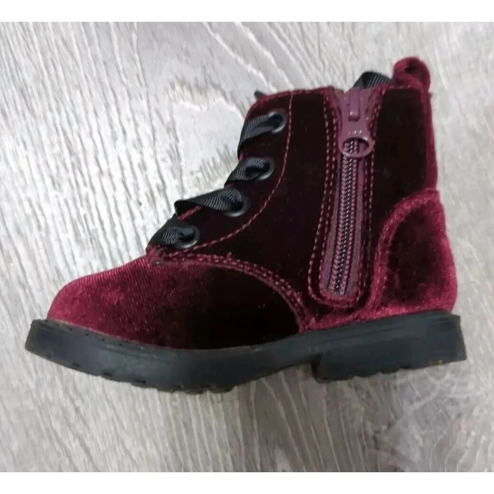 3 Pair‎ Of Cat And Jack Infant Girls Black, Gold & Maroon Combat Boots Size 5